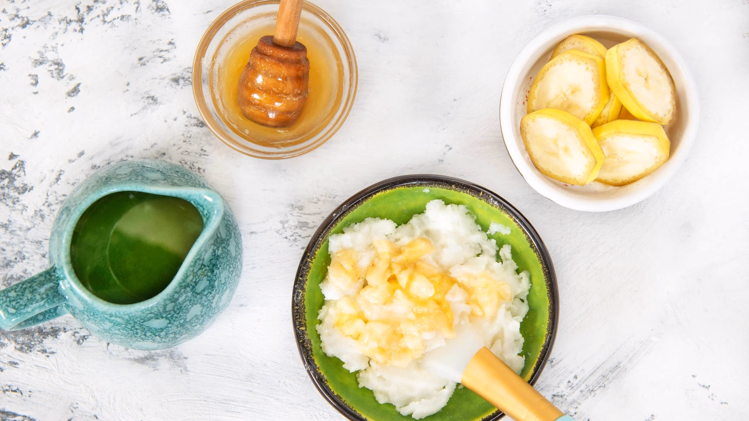 For dry and frizzy: Banana + Honey + Yogurt